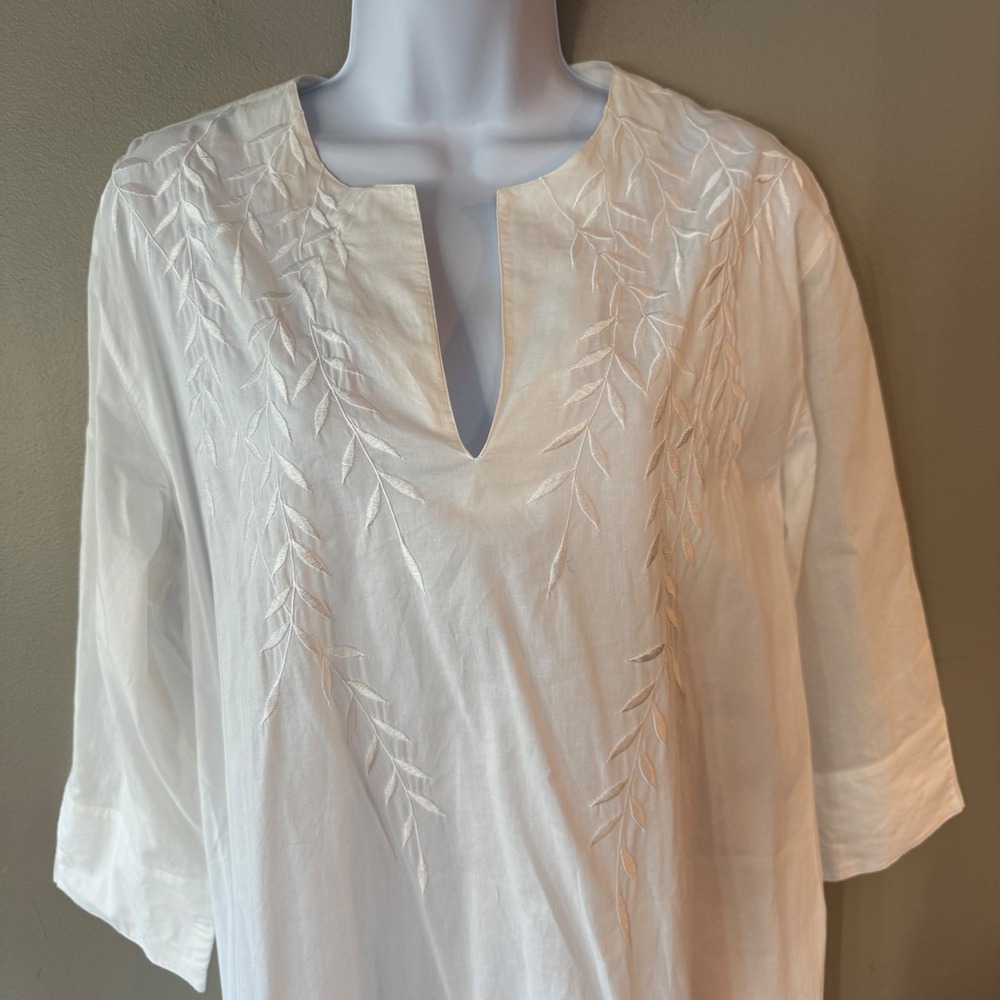 Hanro of Switzerland White Mercerized Cotton Embroidered Nightshirt Gown Large - Picture 3 of 11